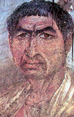 Mumiový portrét, 2.st., enkaustika na dřevě, Hawára, Egypt