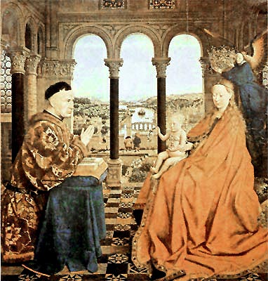Jan van Eyck, Madona kancléře Rolina, výřez