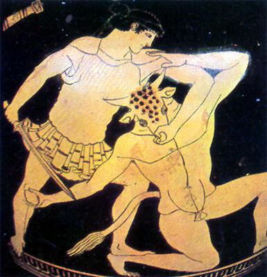 Kleofradův malíř, Théseus zabíjí Mínótaura