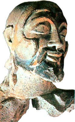 Terakotová polychromovaná hlava válečníka, Veje, počátek 5.st. př.n.l.