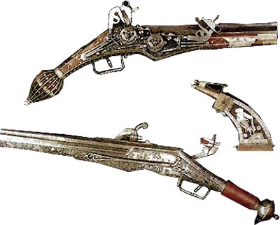 Dvě pistole a prachovnice, 16.-17. století