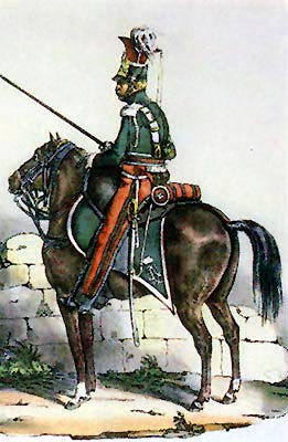 Francouzský kopiník královské gardy. kolem 1820